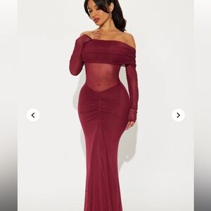 Fashion Nova Burgundy Off-Shoulder Dress